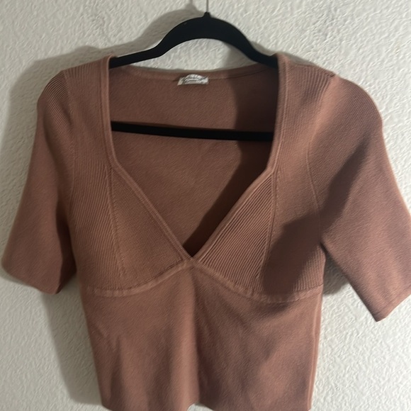 Free People Sz L Intimately Short Sleeve Sweetheart Soft Knit  Crop Top NWOT - Picture 4 of 6